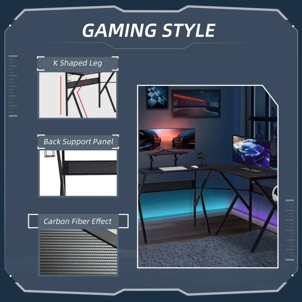 HOMCOM Corner Gaming Desk for Home Office w/ Monitor Stand Cup Holder Headphone Hook - Desks Desk