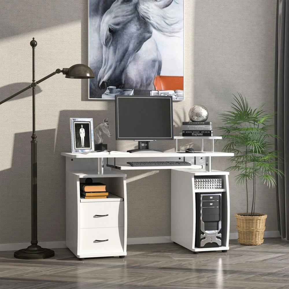 HOMCOM Computer Office Desk Table Workstation w/ Keyboard Tray, Drawer, White by HOMCOM