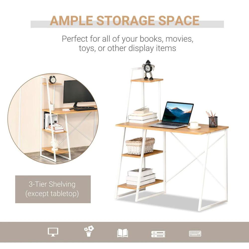 HOMCOM Home Office Computer Desk Study Writing Table with 3-Tier Storage Shelves - Desks