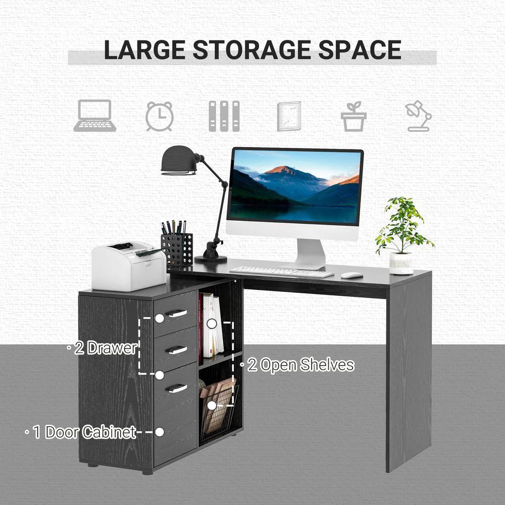 HOMCOM L Shape Computer Desk Workstation Home Office Drawer Shelf File Cabinet-Black - Desks Desk