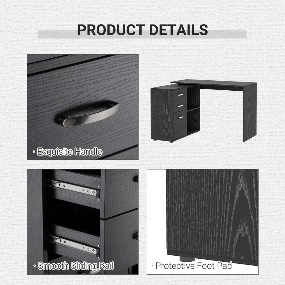 HOMCOM L Shape Computer Desk Workstation Home Office Drawer Shelf File Cabinet-Black - Desks Desk