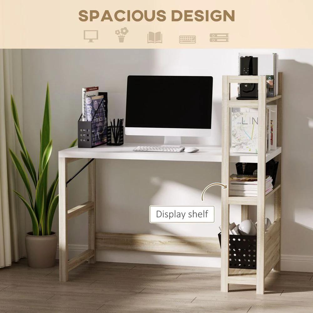 Rectangle Desk with Book Shelf Display Table Home Office, Wood Grain by HOMCOM