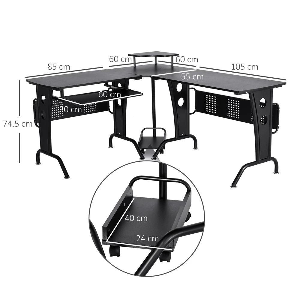 Space-Saving Corner Work Office Desk Gaming Steel Frame CPU Rack Black by HOMCOM