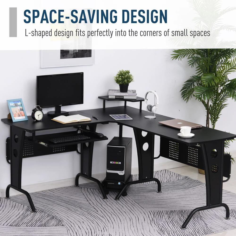 Space-Saving Corner Work Office Desk Gaming Steel Frame CPU Rack Black by HOMCOM