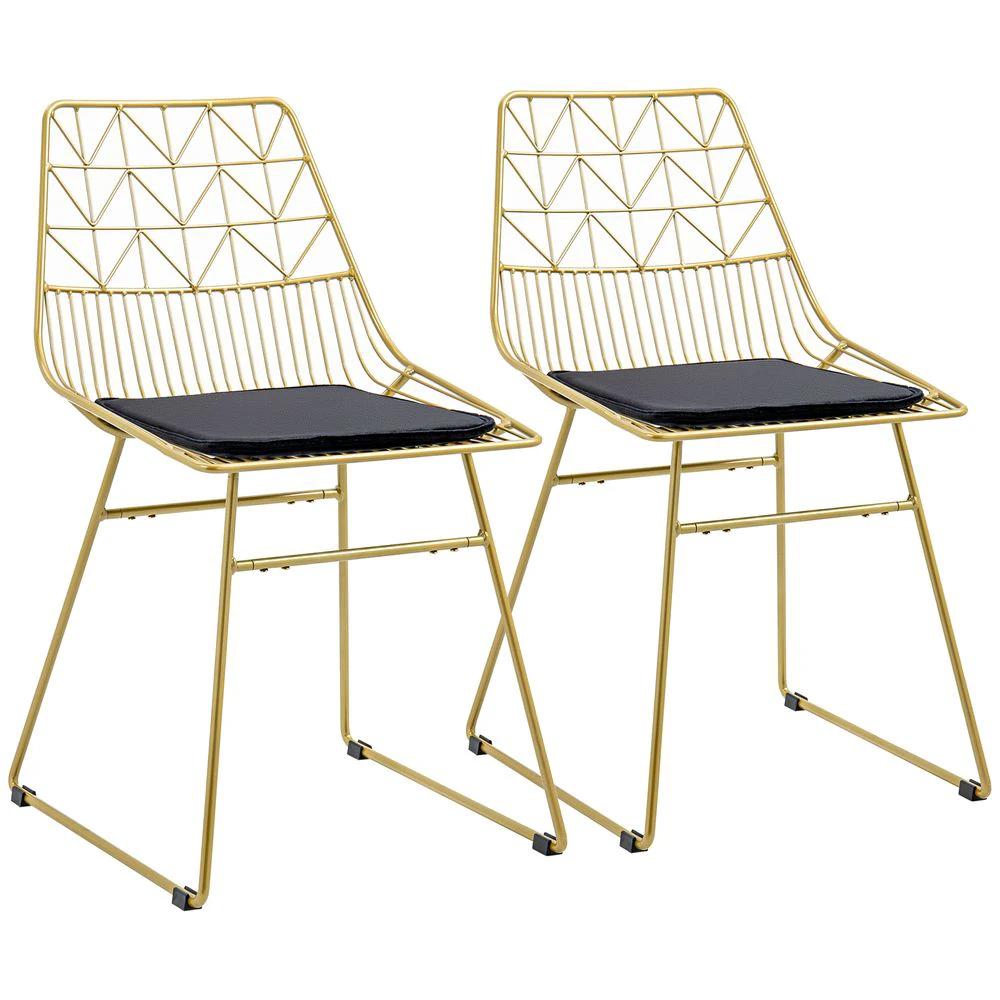 HOMCOM Dining Chairs Set of 2, Metal Wire Kitchen Chairs with Back, Gold Tone - Uncategorized Dining Chairs