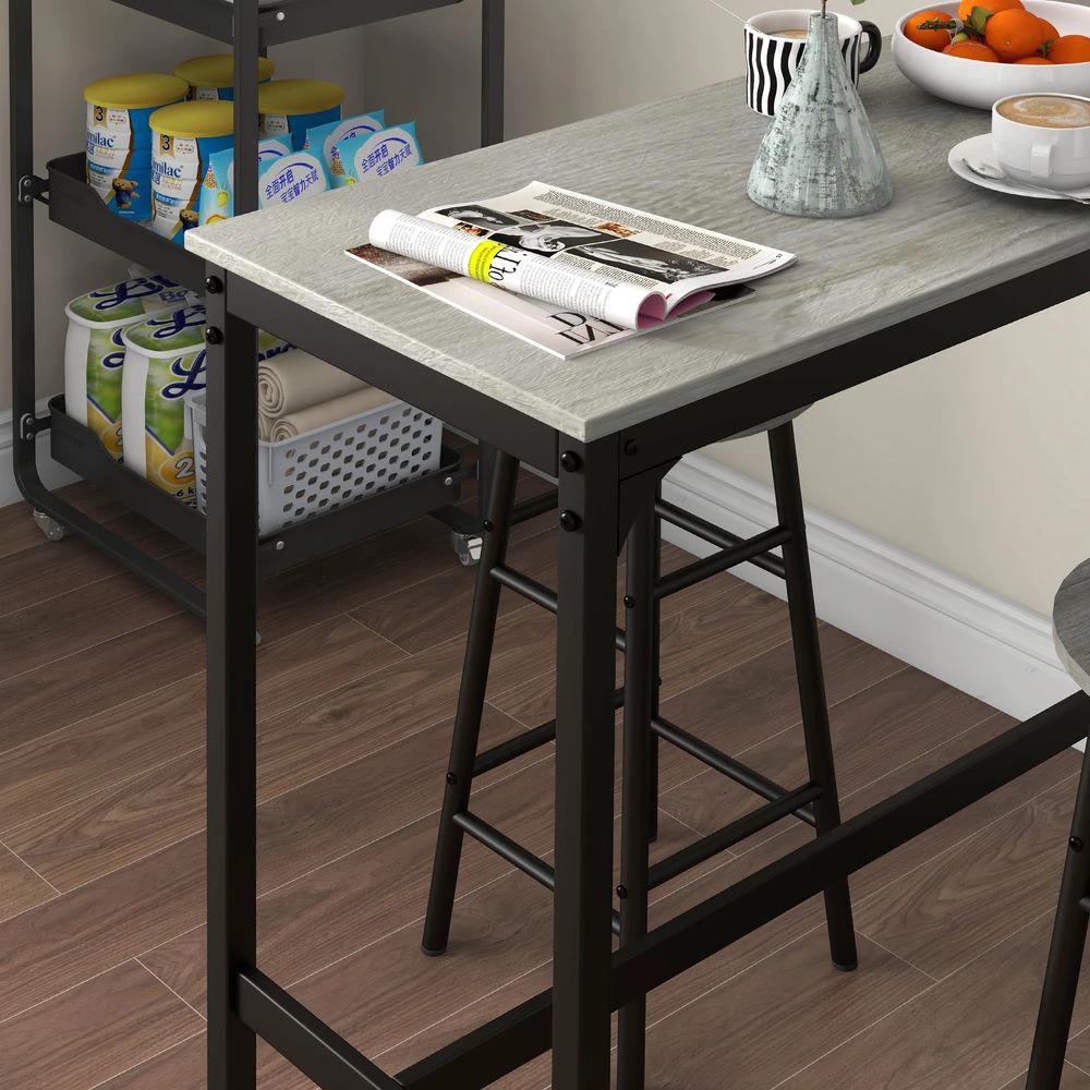 3 Piece Bar Set, Industrial Kitchen and Chair Set for Small Space, Grey Homcom by HOMCOM