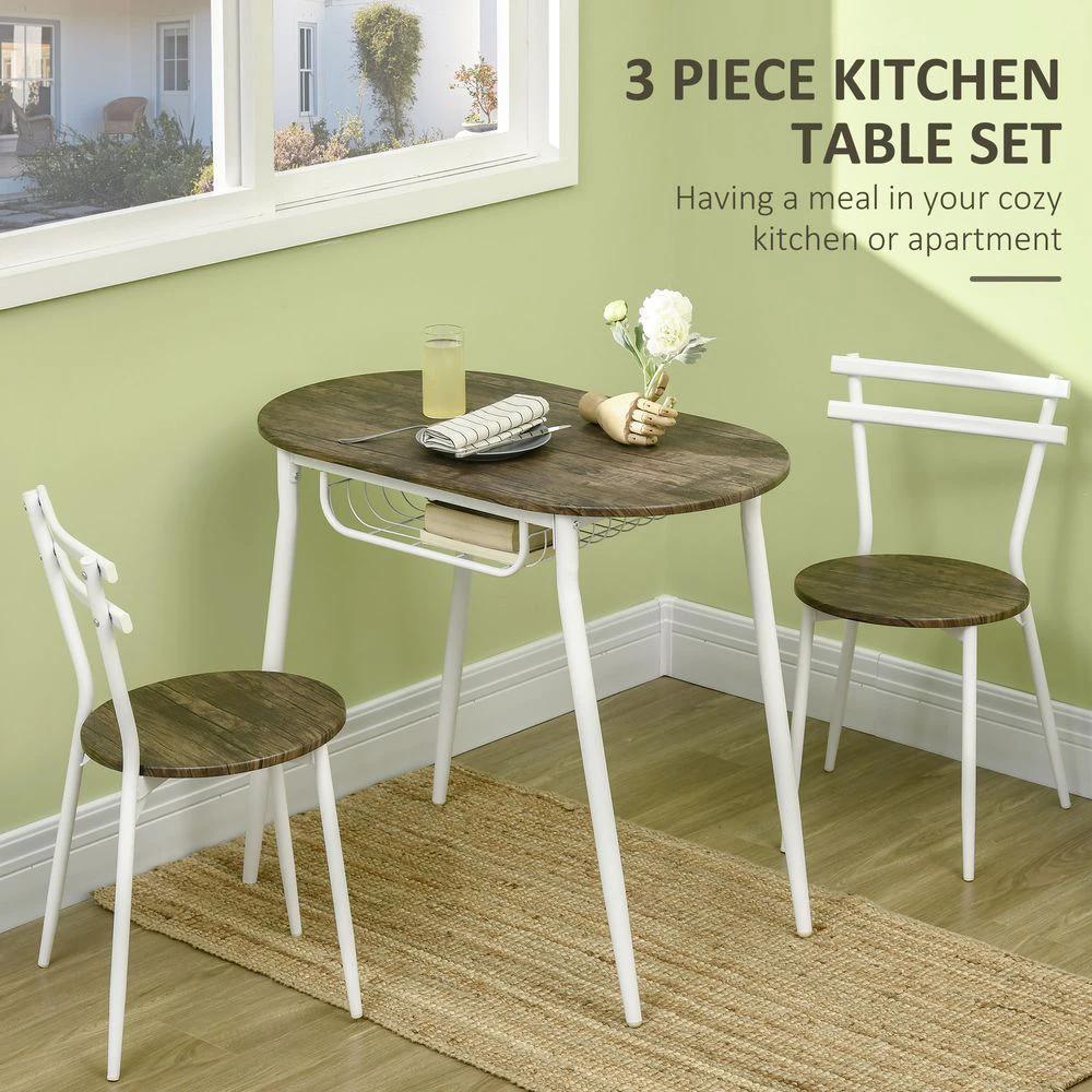 HOMCOM 3pc Homcom Dining Table and Chairs Set, Oval Kitchen Table with 2 Chairs, Natural - Uncategorized Dining Set