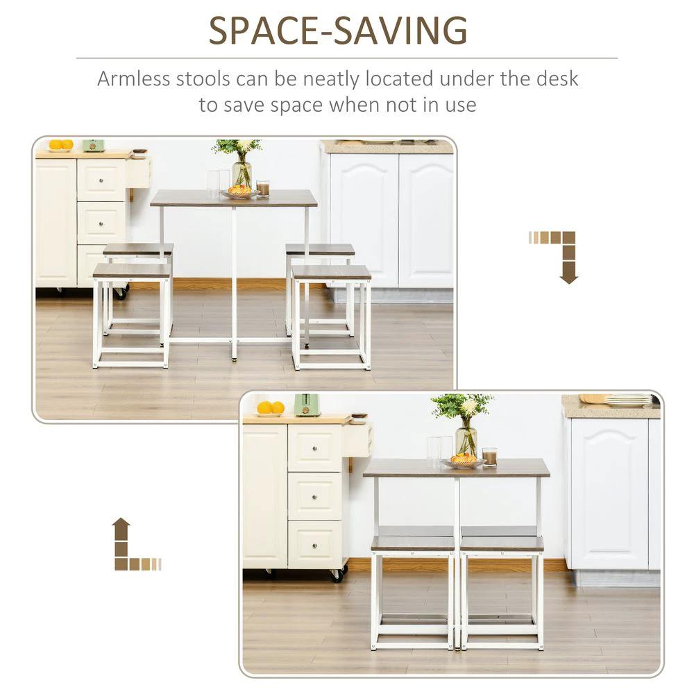 5-Piece Homcom Dining Table Set Metal Frame Square 4 Chairs Walnut by HOMCOM