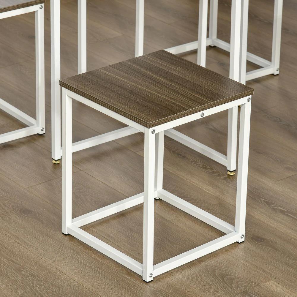 HOMCOM 5-Piece Homcom Dining Table Set Metal Frame Square 4 Chairs Walnut - Uncategorized Dining Set
