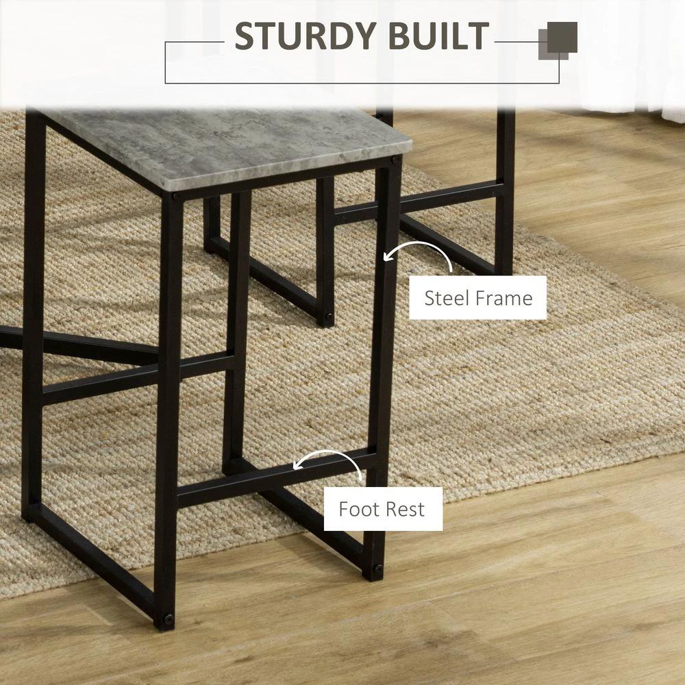 5pc Bar Table Set, Square Dining Table Set for 4 People, Concrete Grey by HOMCOM