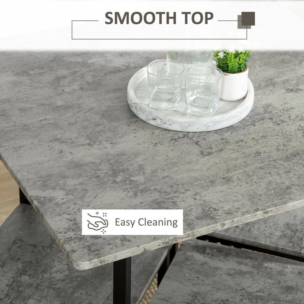 5pc Bar Table Set, Square Dining Table Set for 4 People, Concrete Grey by HOMCOM