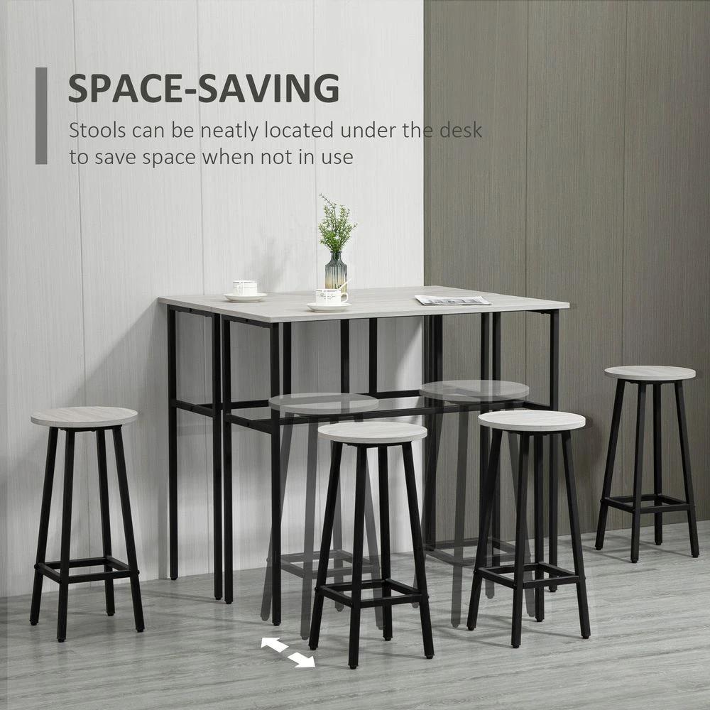 6-Piece Bar Table Set, 2 Breakfast Tables with 4 Stools,Grey by HOMCOM