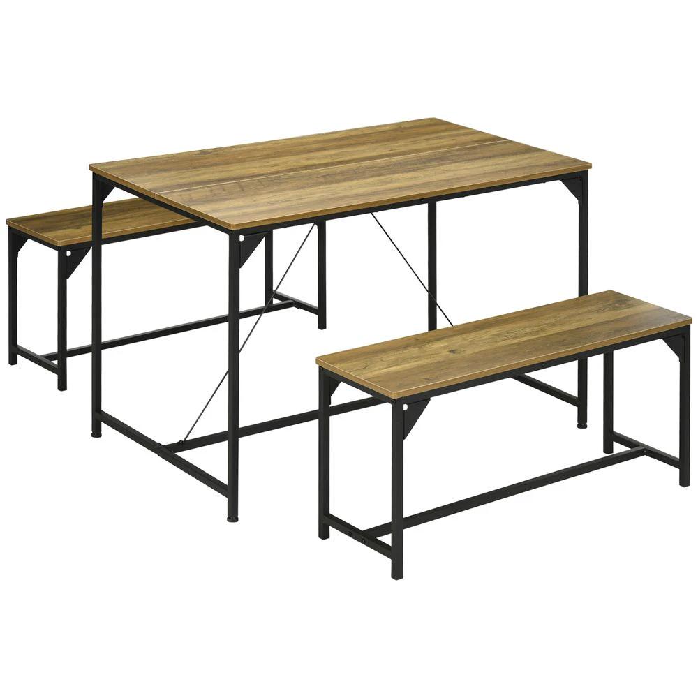 Dining Table and Bench Set for 4, Modern Kitchen Table & 2 Benches by HOMCOM