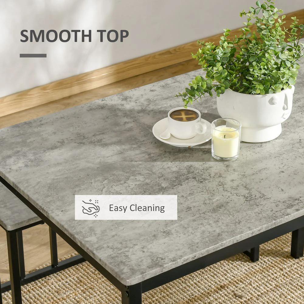 Dining Table and Chairs Set for 4 People, Concrete Effect Grey by HOMCOM