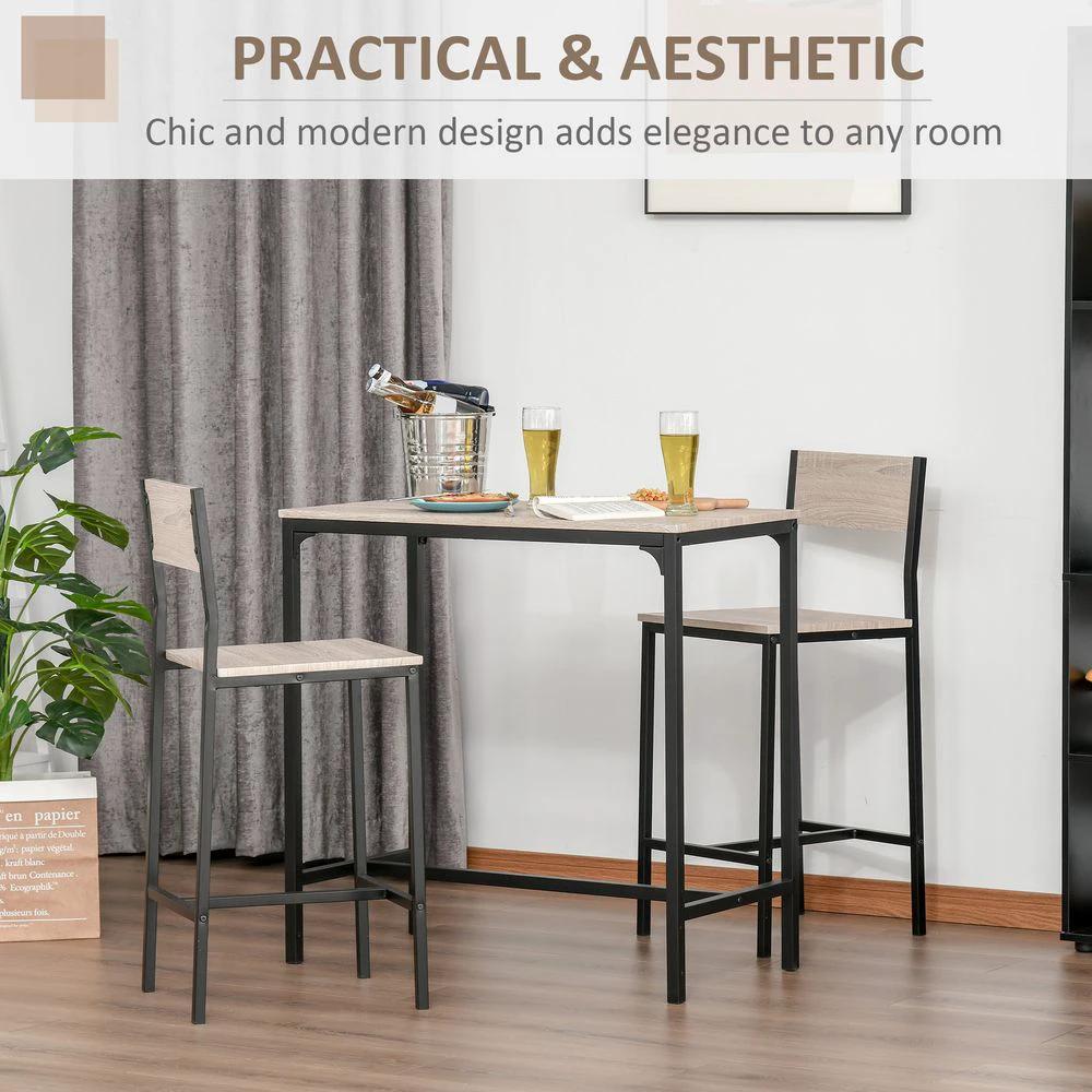 HOMCOM Metal Frame MDF Top Table & Bar Stool Set Black - Uncategorized Dining Set