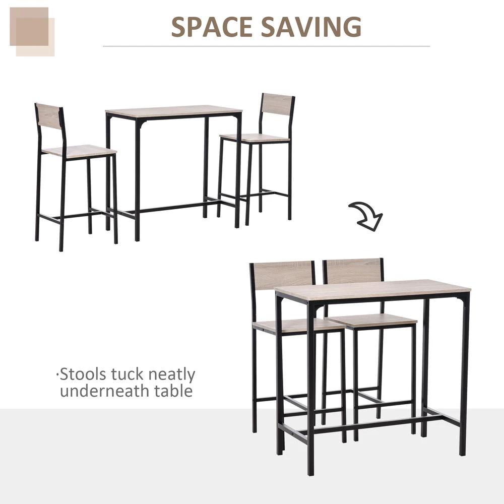 HOMCOM Metal Frame MDF Top Table & Bar Stool Set Black - Uncategorized Dining Set