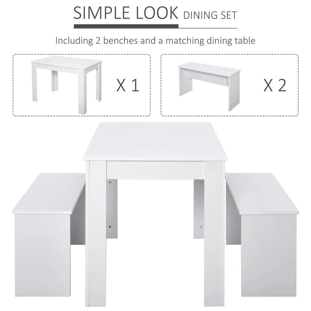 Particle Board 3-Piece Dining Set Dining Table with Benches White by HOMCOM