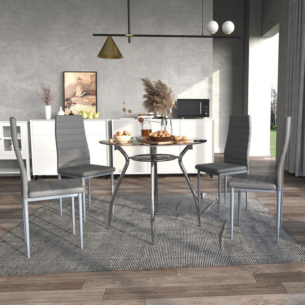 Round Dining Table Set for 4, Kitchen Table and Chairs with Cushion by HOMCOM