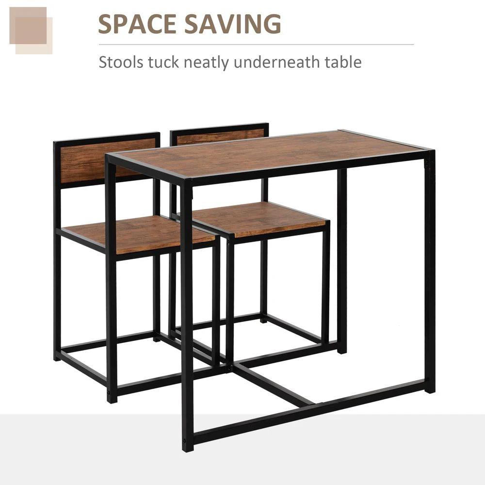 Steel Frame MDF 2-Seater Bar Stool and Table Set Wood Tone by HOMCOM