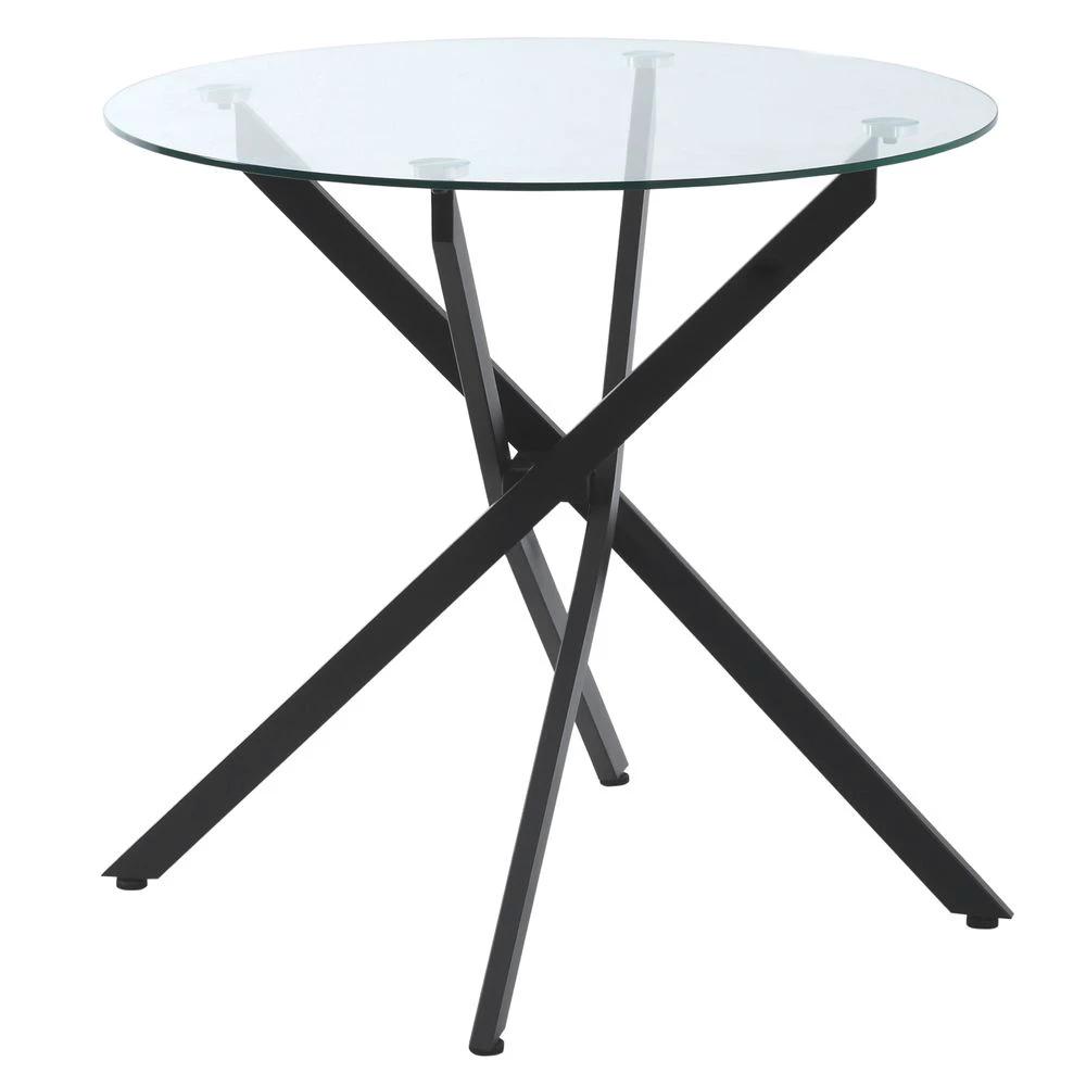 Clear Glass Side Table Round Metal Dining Table Dining Black by HOMCOM
