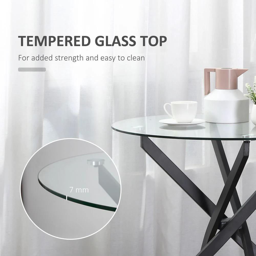 Clear Glass Side Table Round Metal Dining Table Dining Black by HOMCOM