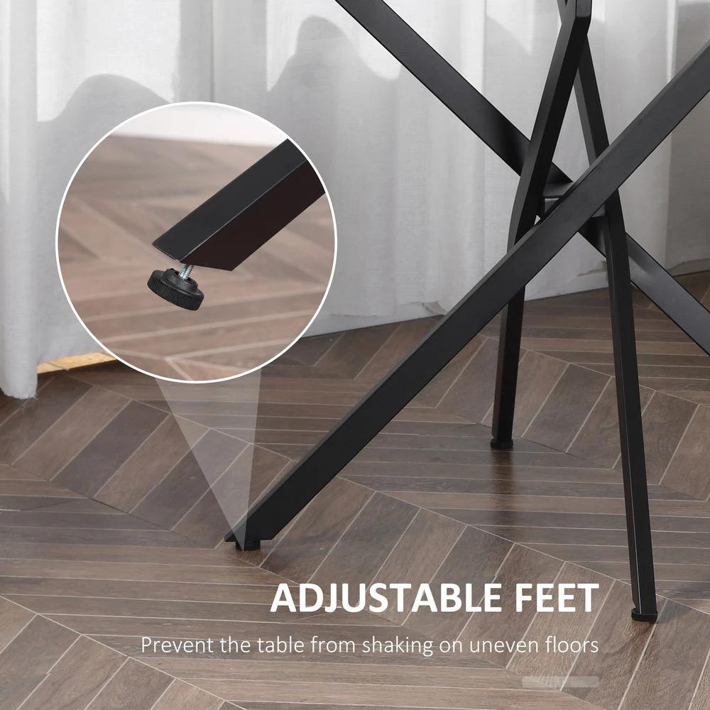 Clear Glass Side Table Round Metal Dining Table Dining Black by HOMCOM
