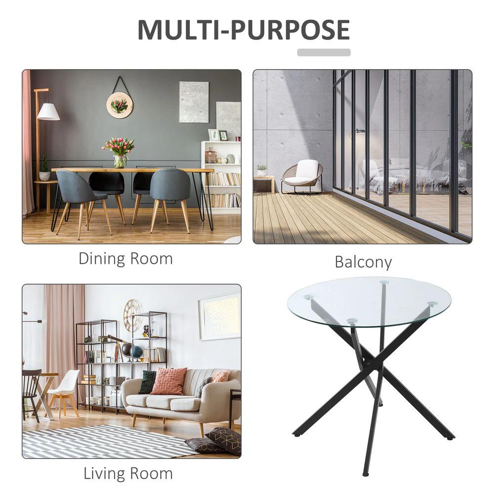 Clear Glass Side Table Round Metal Dining Table Dining Black by HOMCOM