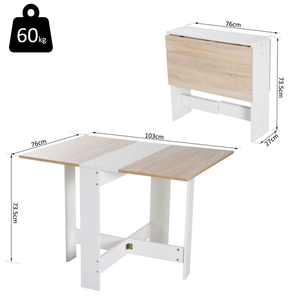Drop Leaf Table Folding Dining Space Saving-Oak White Colour by HOMCOM