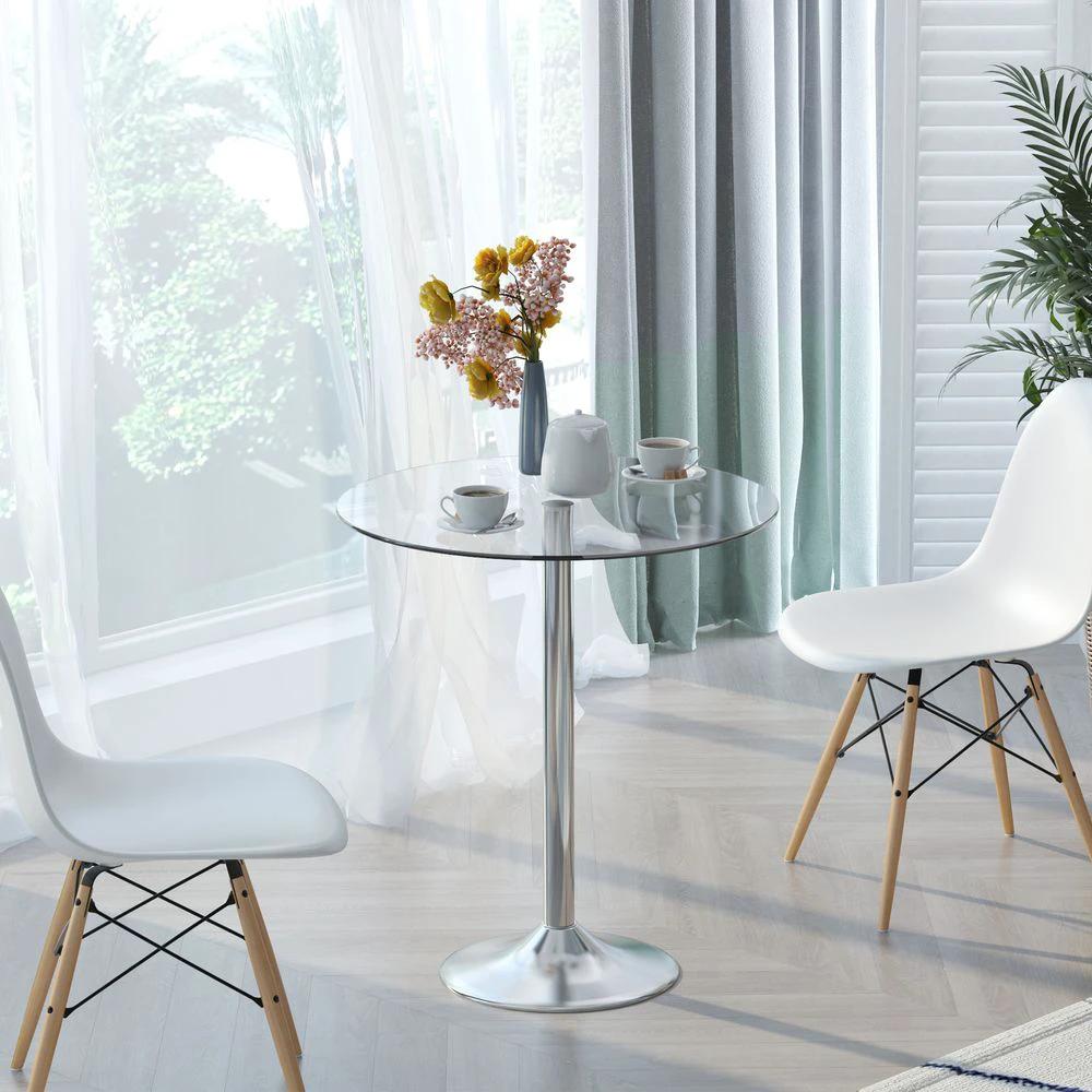 Round Dining Table Bistro Pub Counter w/ Tempered Glass Top for Kitchen by HOMCOM