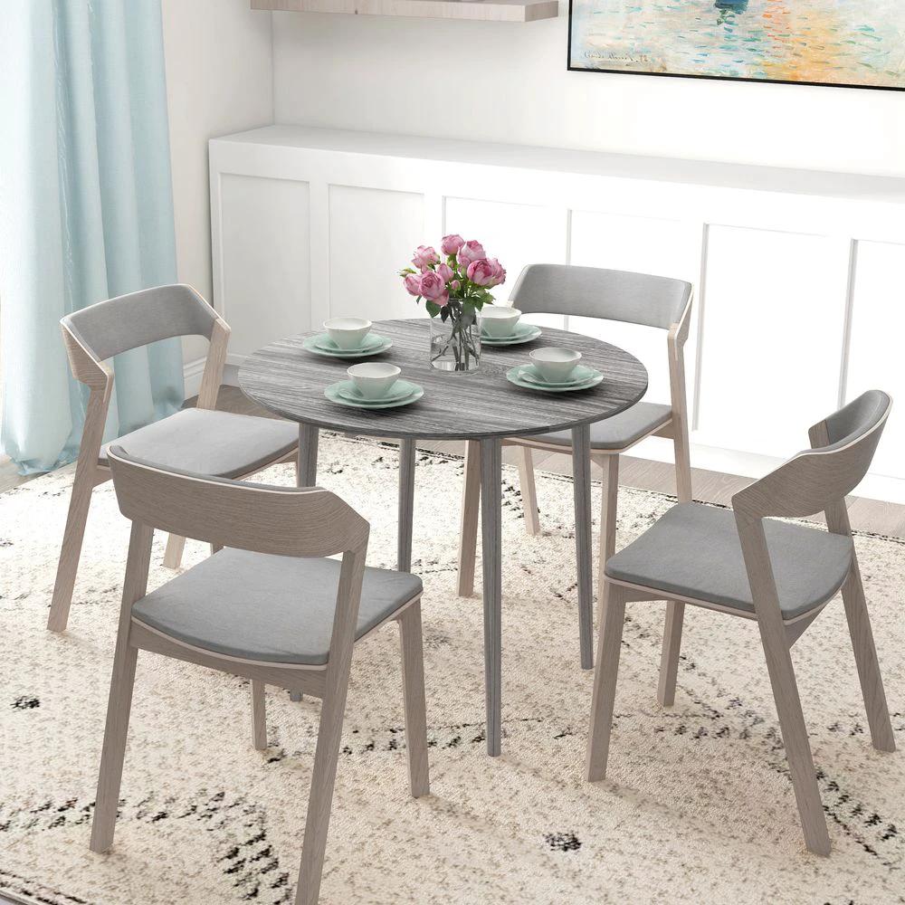 Foldable Dining Table, Round Drop Leaf Table with Wood Legs by HOMCOM