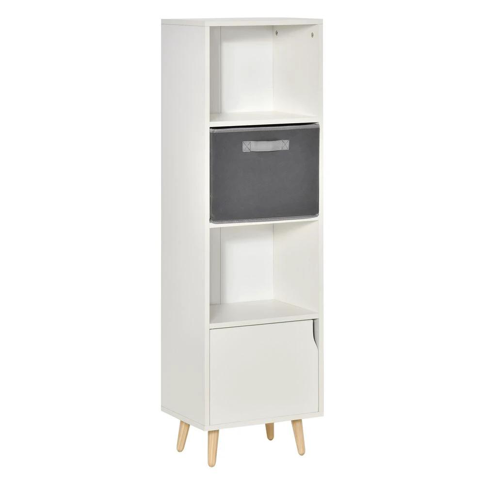 HOMCOM 3 Tier Homcom Bookcase w/Doors White Wooden Bookshelf Display Cabinet for Home - Uncategorized Display Cabinet
