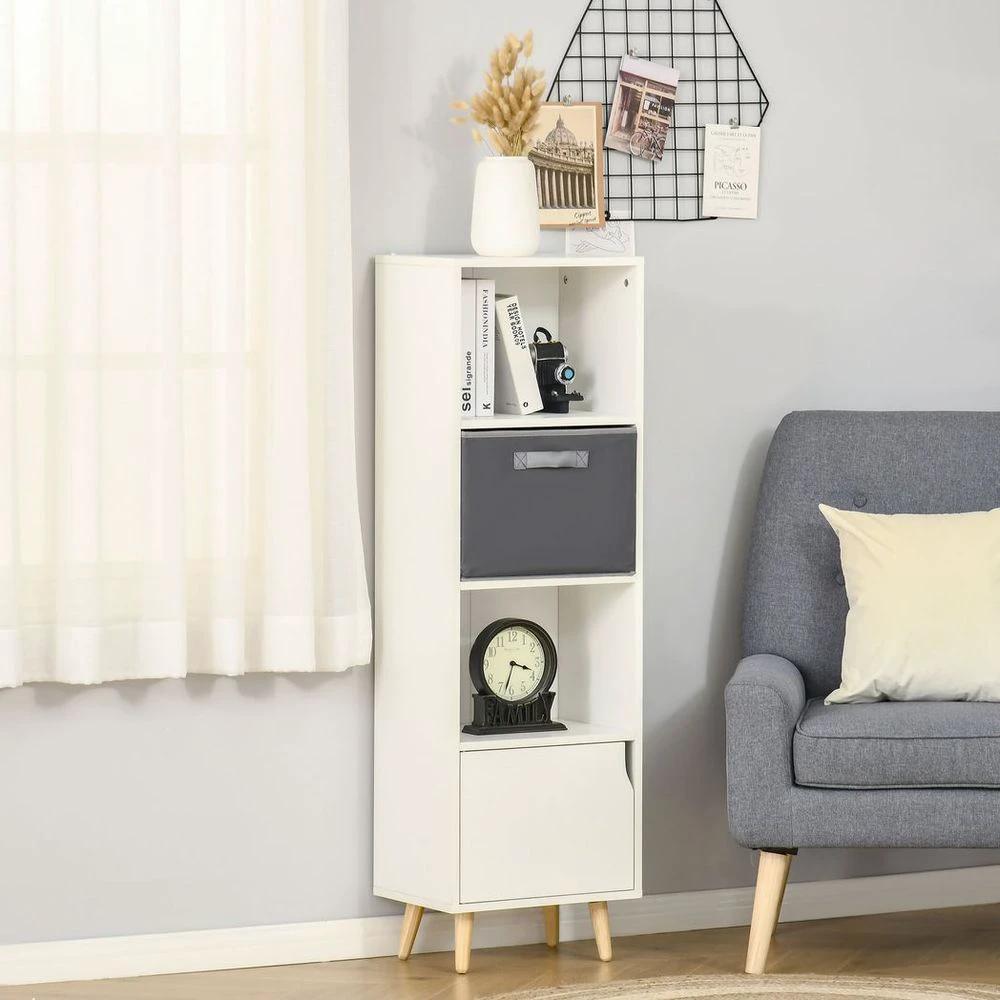 HOMCOM 3 Tier Homcom Bookcase w/Doors White Wooden Bookshelf Display Cabinet for Home - Uncategorized Display Cabinet
