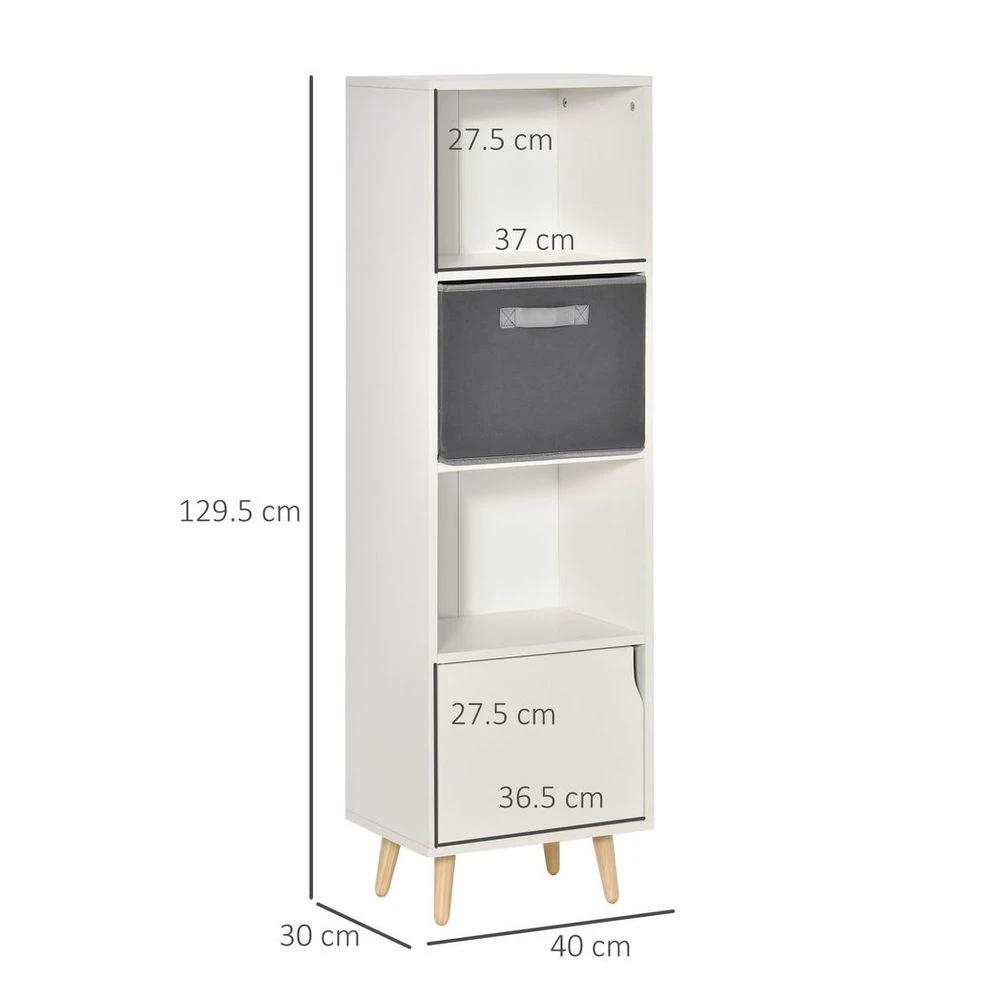 HOMCOM 3 Tier Homcom Bookcase w/Doors White Wooden Bookshelf Display Cabinet for Home - Uncategorized Display Cabinet
