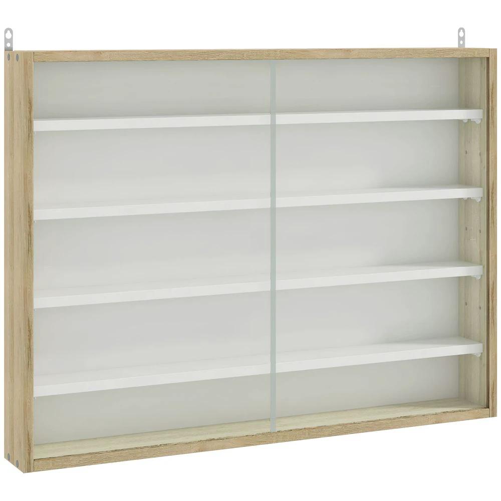 HOMCOM 5-Tier Wall Display Shelf Unit Cabinet w/ Shelves Glass Doors Natural - Uncategorized Display Cabinet