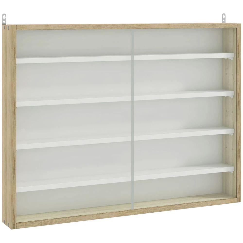 5-Tier Wall Display Shelf Unit Cabinet w/ Shelves Glass Doors Natural by HOMCOM