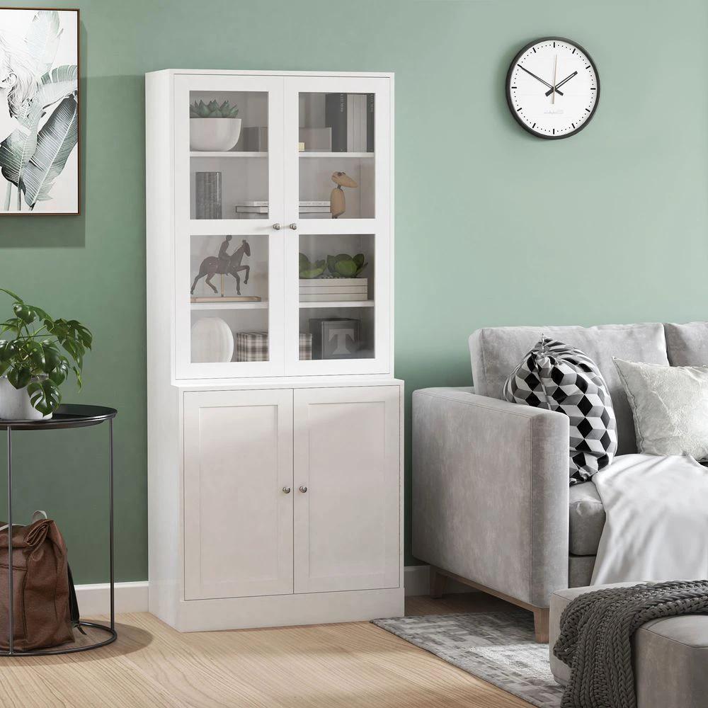 HOMCOM Modern Bookcase Display Storage Cabinet w/ Doors Adjustable Shelves - Uncategorized Display Cabinet
