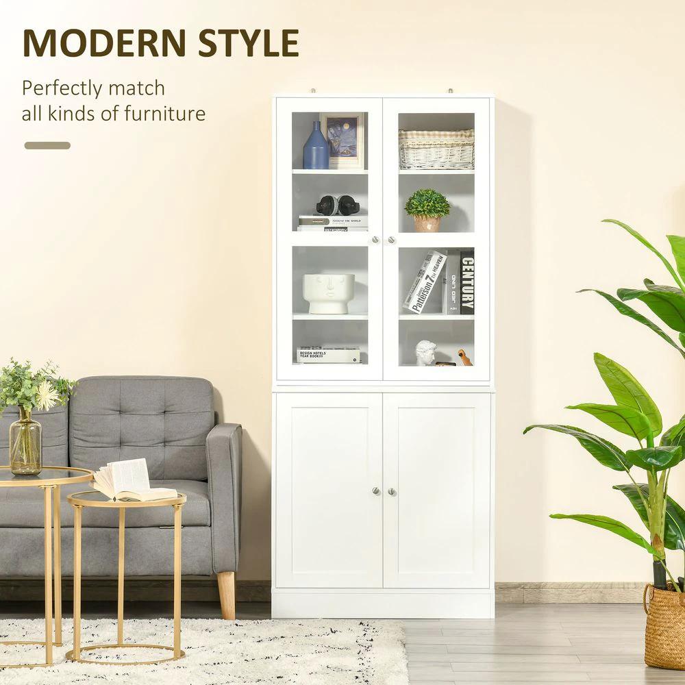 HOMCOM Modern Bookcase Display Storage Cabinet w/ Doors Adjustable Shelves - Uncategorized Display Cabinet