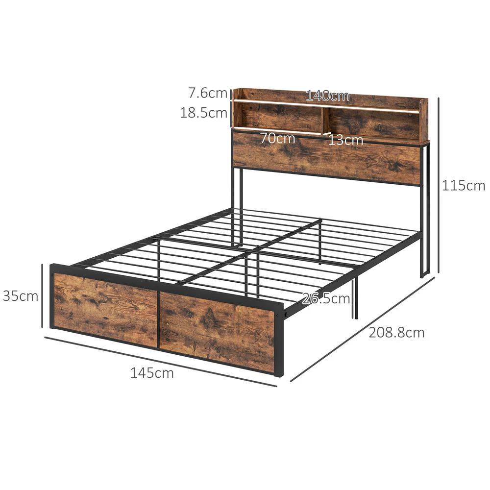 HOMCOM 4.8FT Double Bed Frame with Storage Headboard and Under Bed Storage - Uncategorized Double Bed