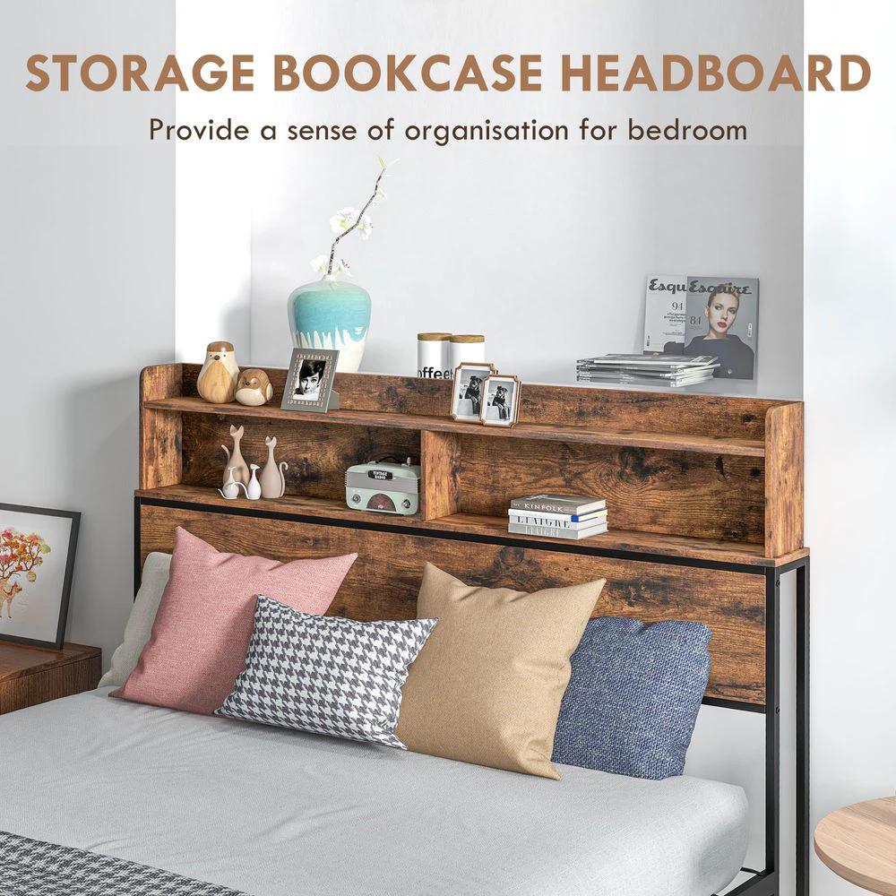 HOMCOM 4.8FT Double Bed Frame with Storage Headboard and Under Bed Storage - Uncategorized Double Bed