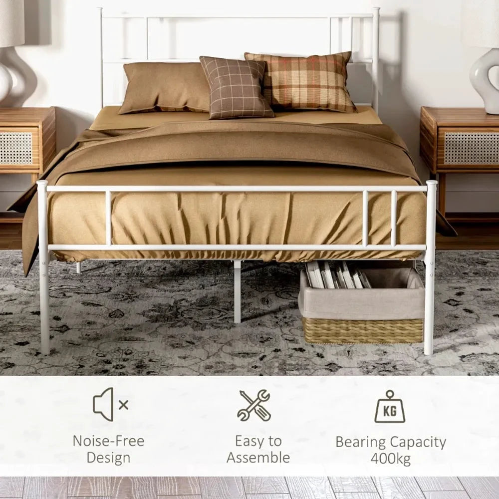 HOMCOM Double Metal Bed Frame w/ Headboard & Footboard, Underbed Storage Space - Uncategorized Double Bed