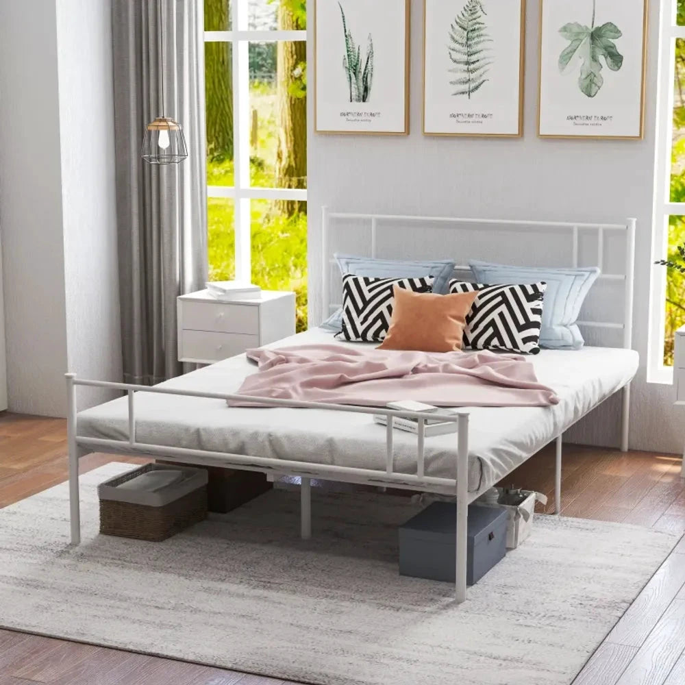 HOMCOM Double Metal Bed Frame w/ Headboard & Footboard, Underbed Storage Space - Uncategorized Double Bed