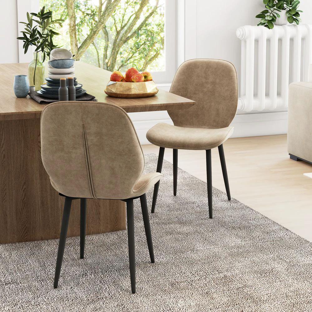 Dining Chairs Set of 2, Upholstered Kitchen Chairs with Metal Legs, Brown by HOMCOM