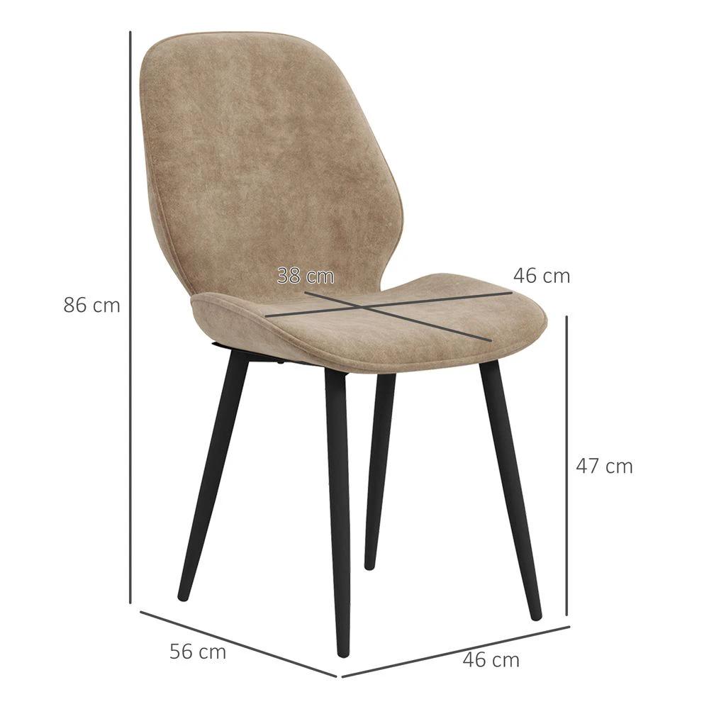 Dining Chairs Set of 2, Upholstered Kitchen Chairs with Metal Legs, Brown by HOMCOM