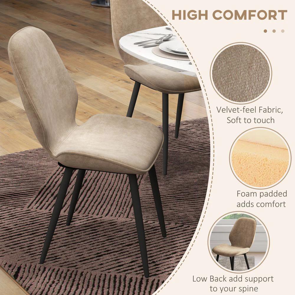 Dining Chairs Set of 2, Upholstered Kitchen Chairs with Metal Legs, Brown by HOMCOM