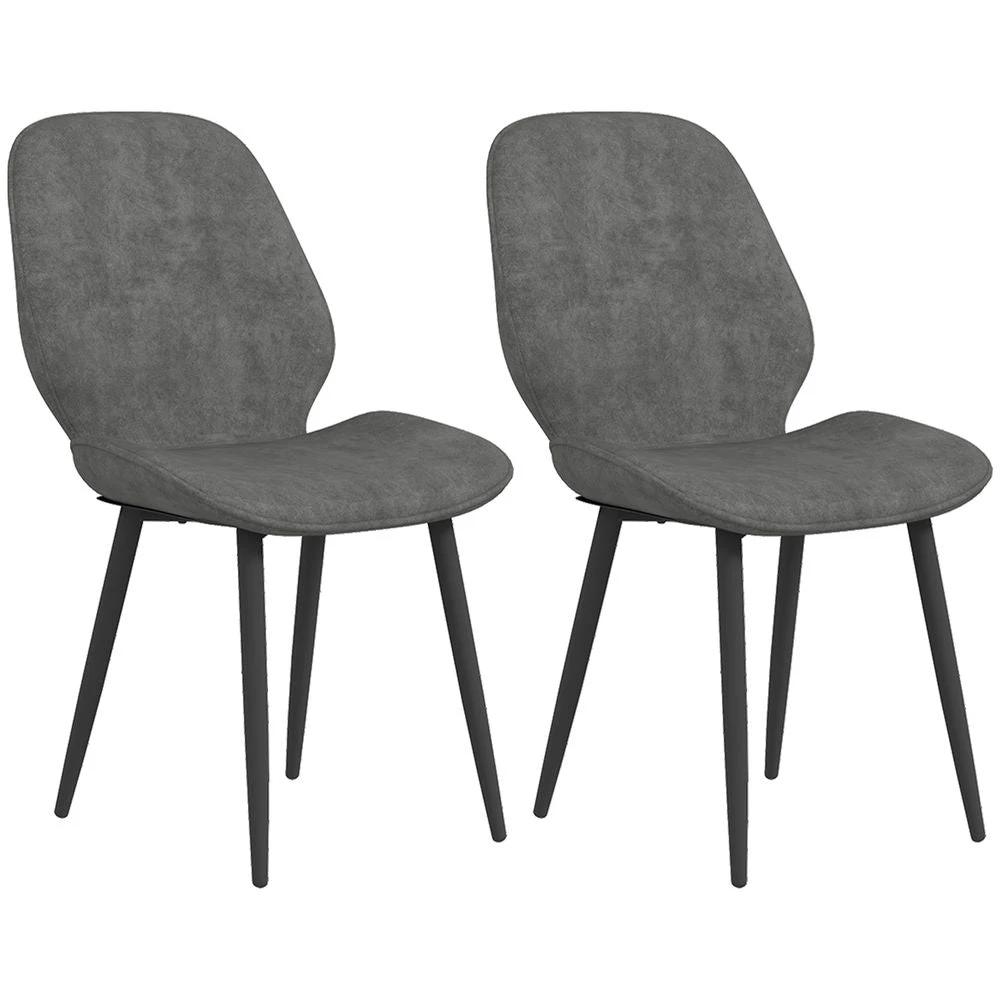 Dining Chairs Set of 2, Upholstered Kitchen Chairs with Metal Legs, Grey by HOMCOM