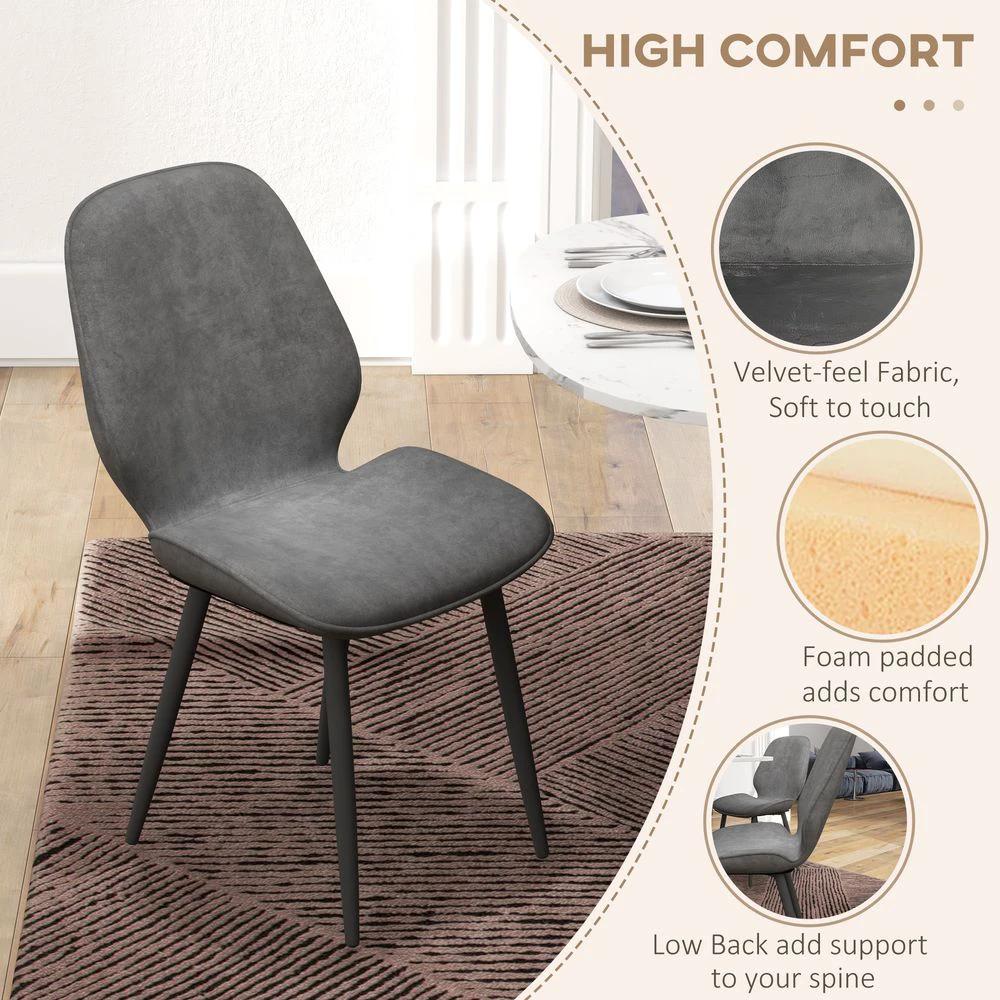 Dining Chairs Set of 2, Upholstered Kitchen Chairs with Metal Legs, Grey by HOMCOM