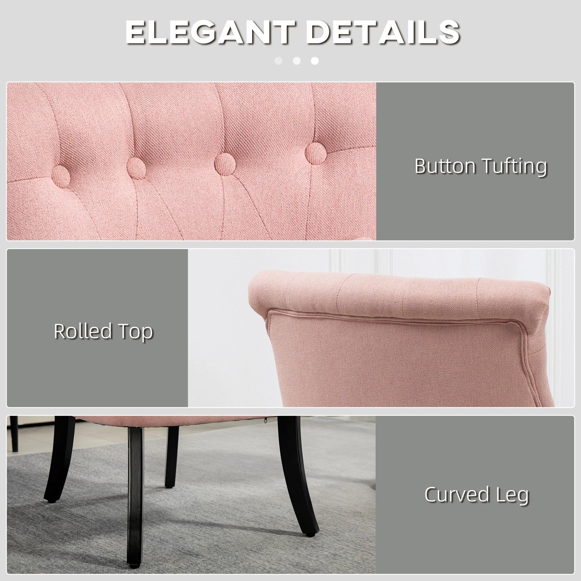 HOMCOM Fabric Single Sofa Upholstered with Pillow Wood Leg Pink - Fabric Dining Chairs