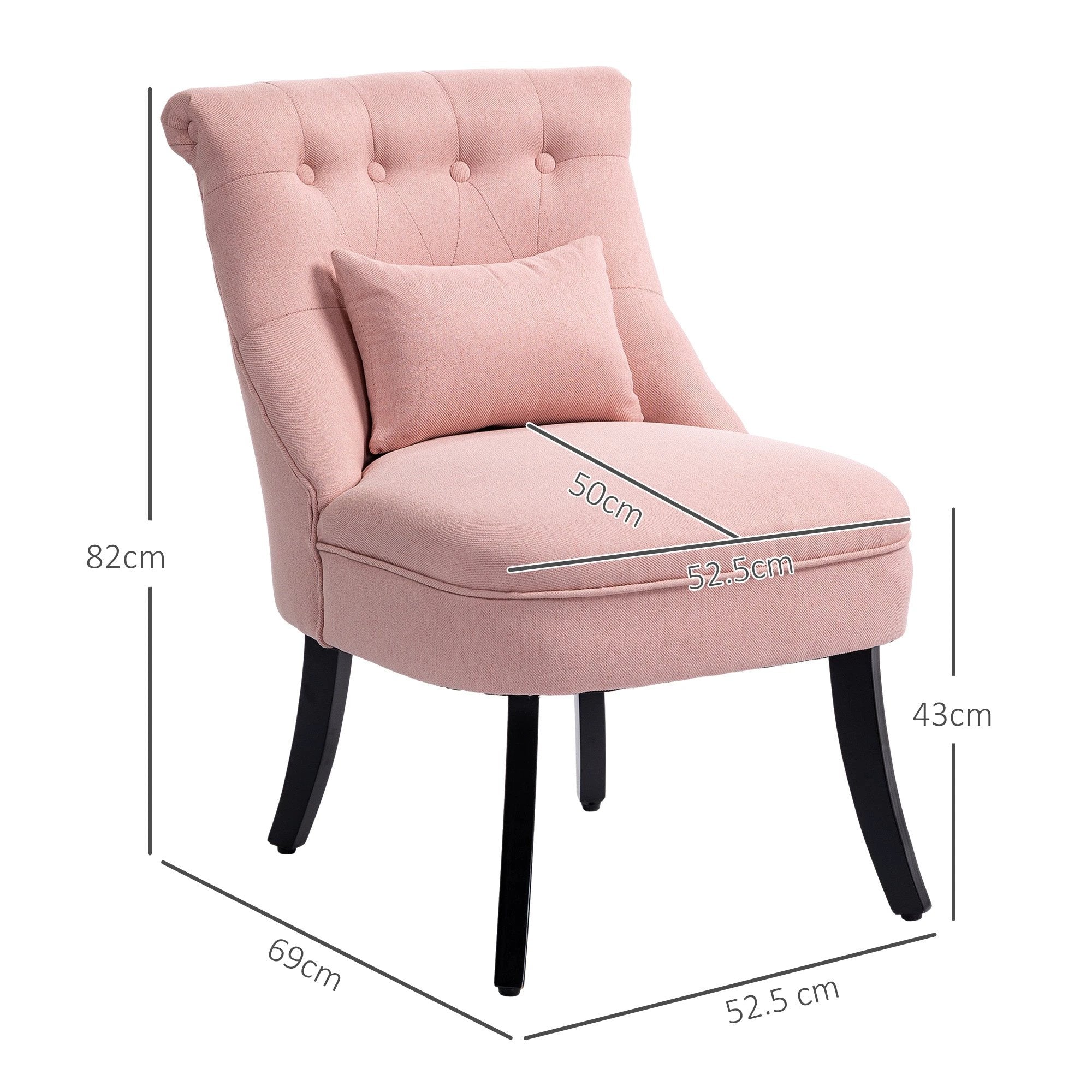 HOMCOM Fabric Single Sofa Upholstered with Pillow Wood Leg Pink - Fabric Dining Chairs