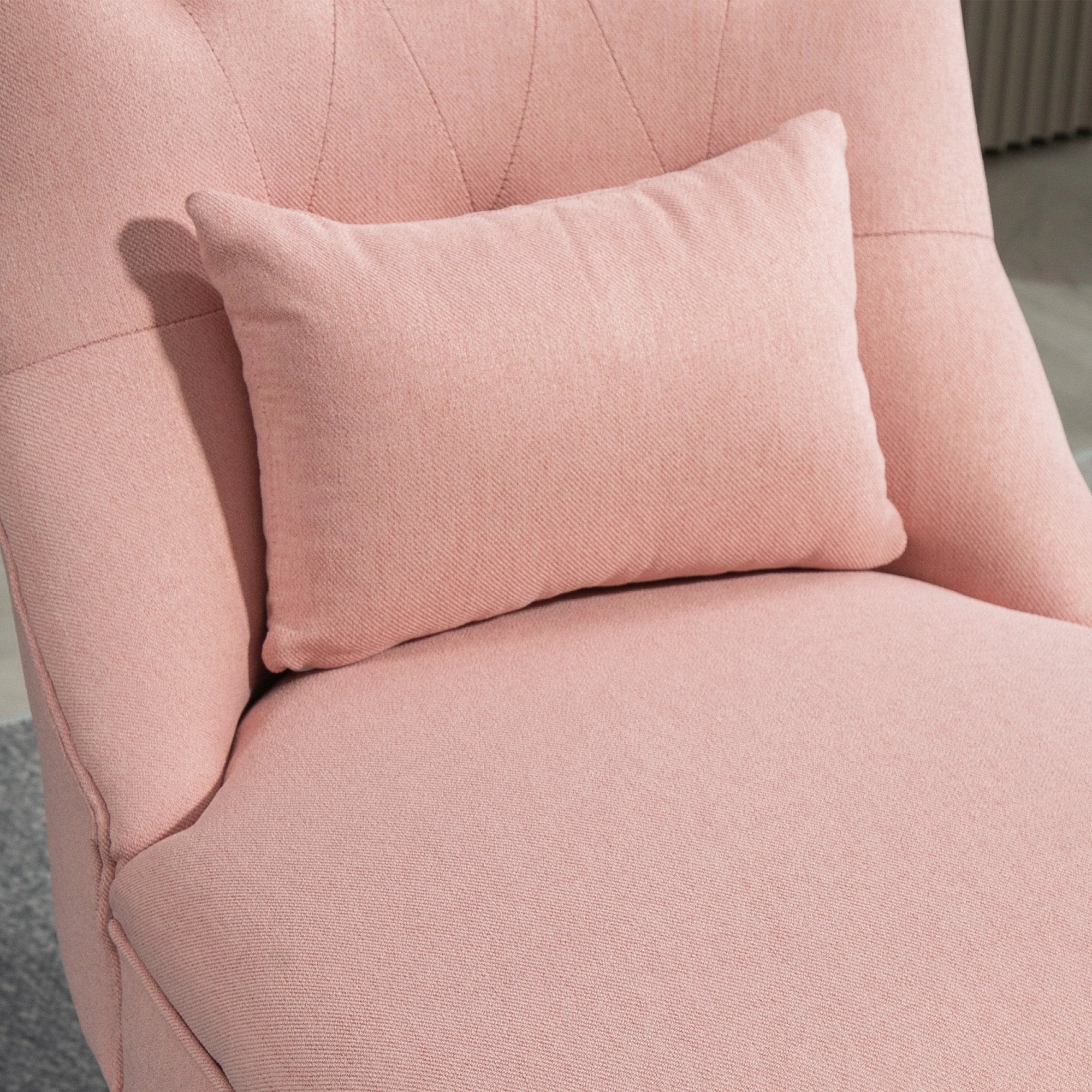 HOMCOM Fabric Single Sofa Upholstered with Pillow Wood Leg Pink - Fabric Dining Chairs