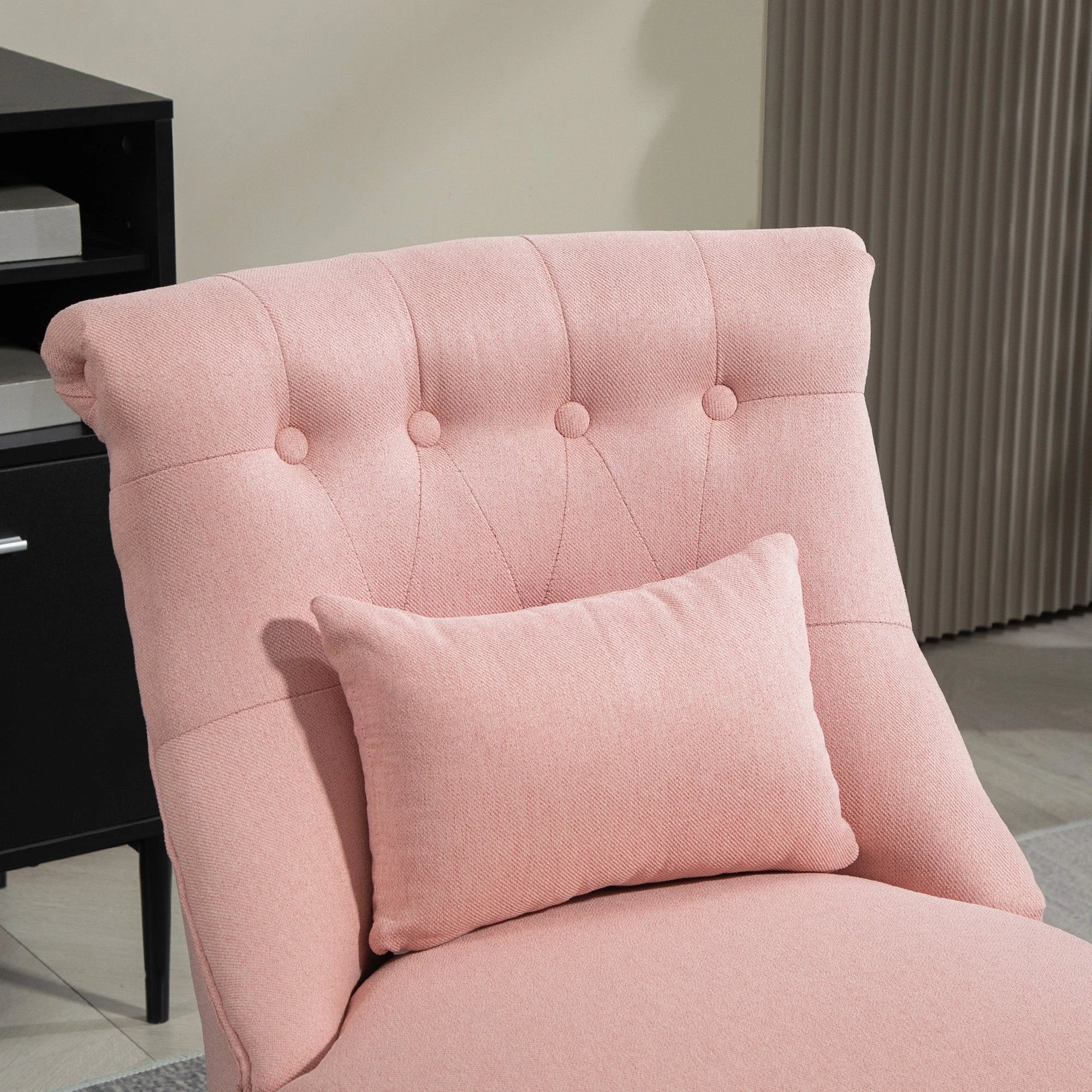 HOMCOM Fabric Single Sofa Upholstered with Pillow Wood Leg Pink - Fabric Dining Chairs